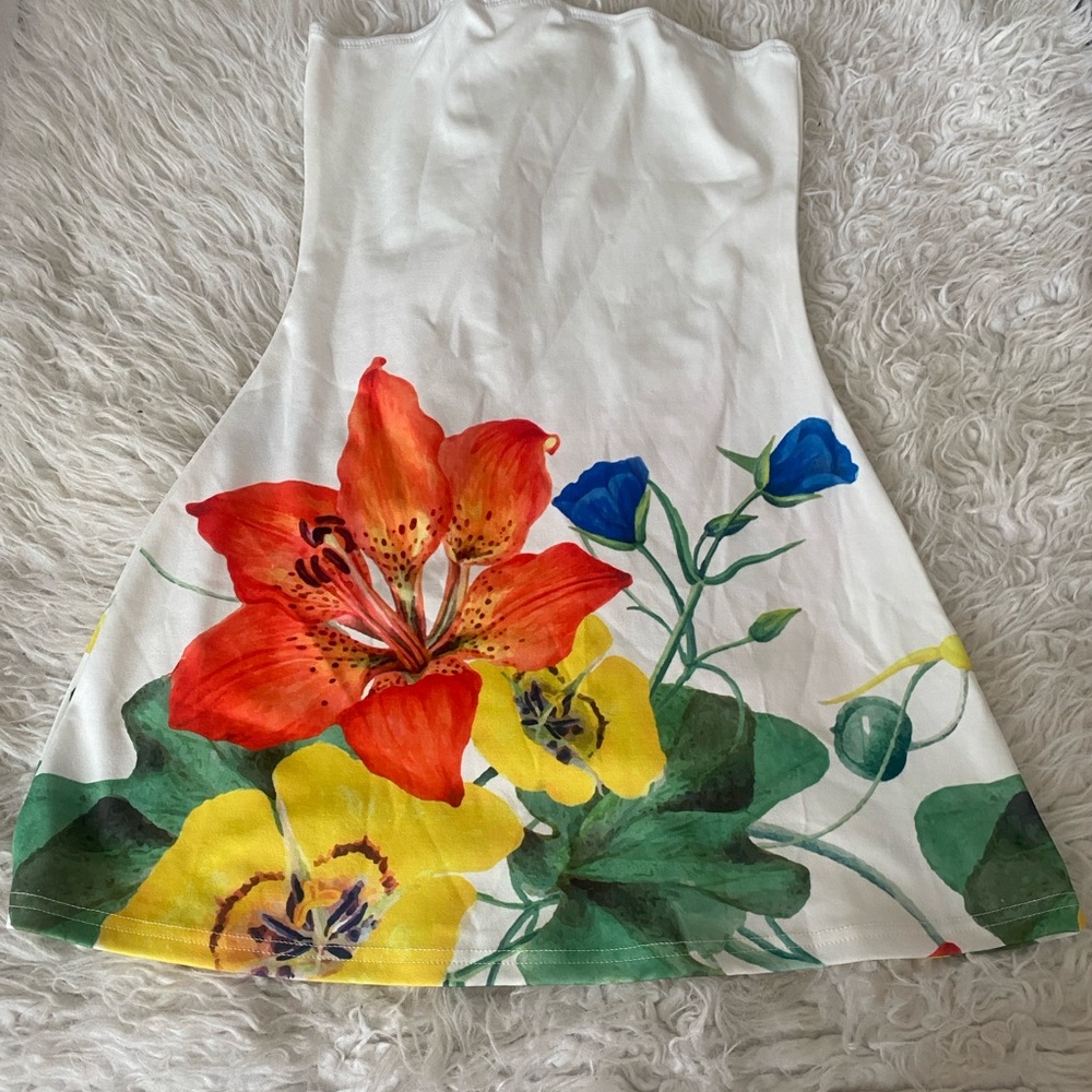 Beautiful Floral Dress - White with Red and Yellow Accents